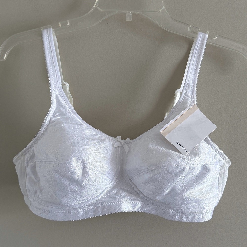 Amoena Dorothy 2123 White Jacquard Floral Pocketed Mastectomy Bra 38B NEW